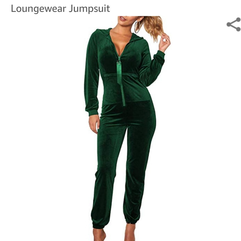 Emerald green velvet jumpsuit